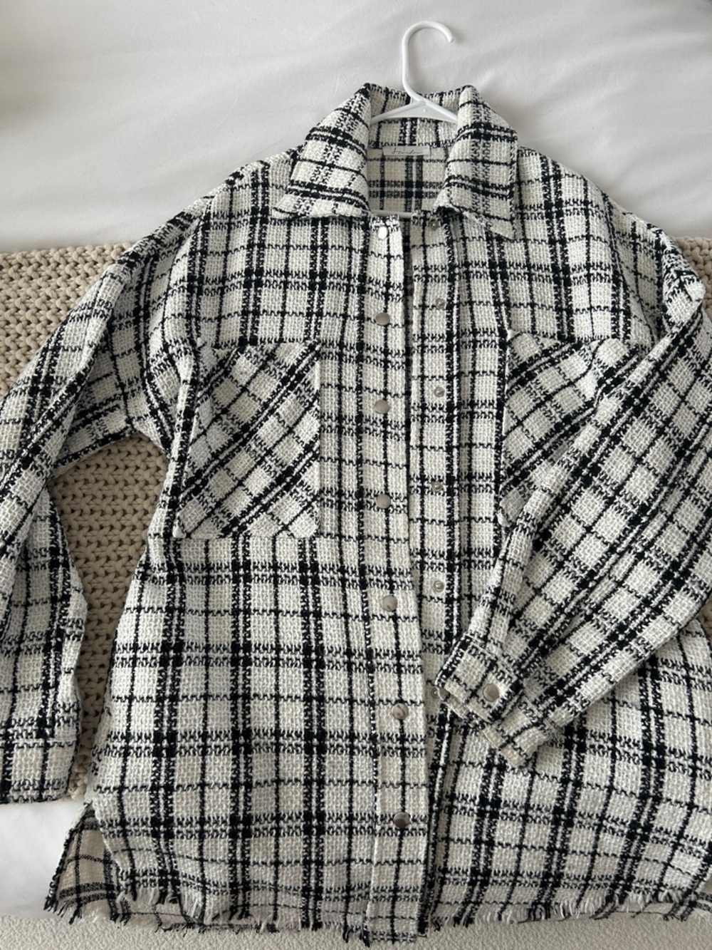 Women's Black & White Plaid Button-Front Jacket